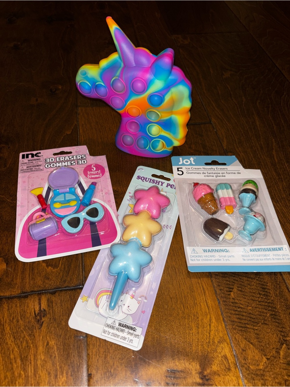 Rainbow Unicorn Pop-It Fidget Toy, squishy pen, Fun eraser sets